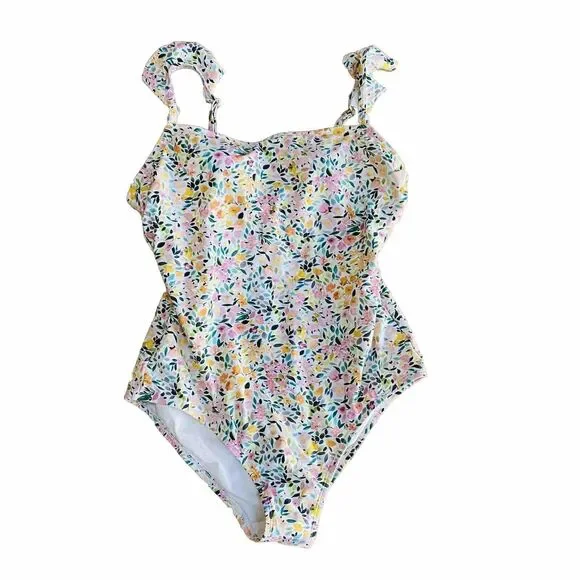 Kona Sol Ladies One Piece Swimsuit Size L Floral Print Ruffle Straps Multicolor - Picture 1 of 6